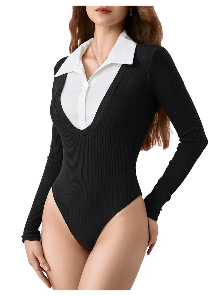 MAKEMECHIC Colorblock Knit Bodysuit
