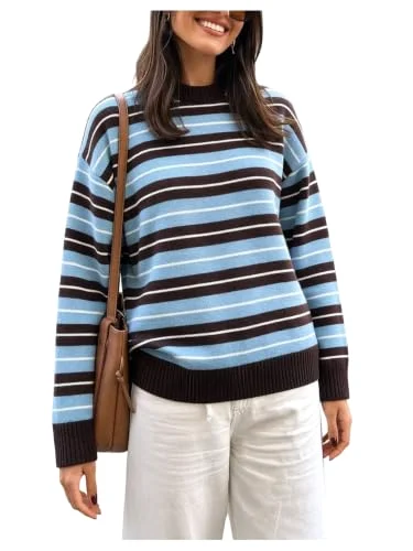 MAKEMECHIC Striped Long Sleeve Crewneck Sweater