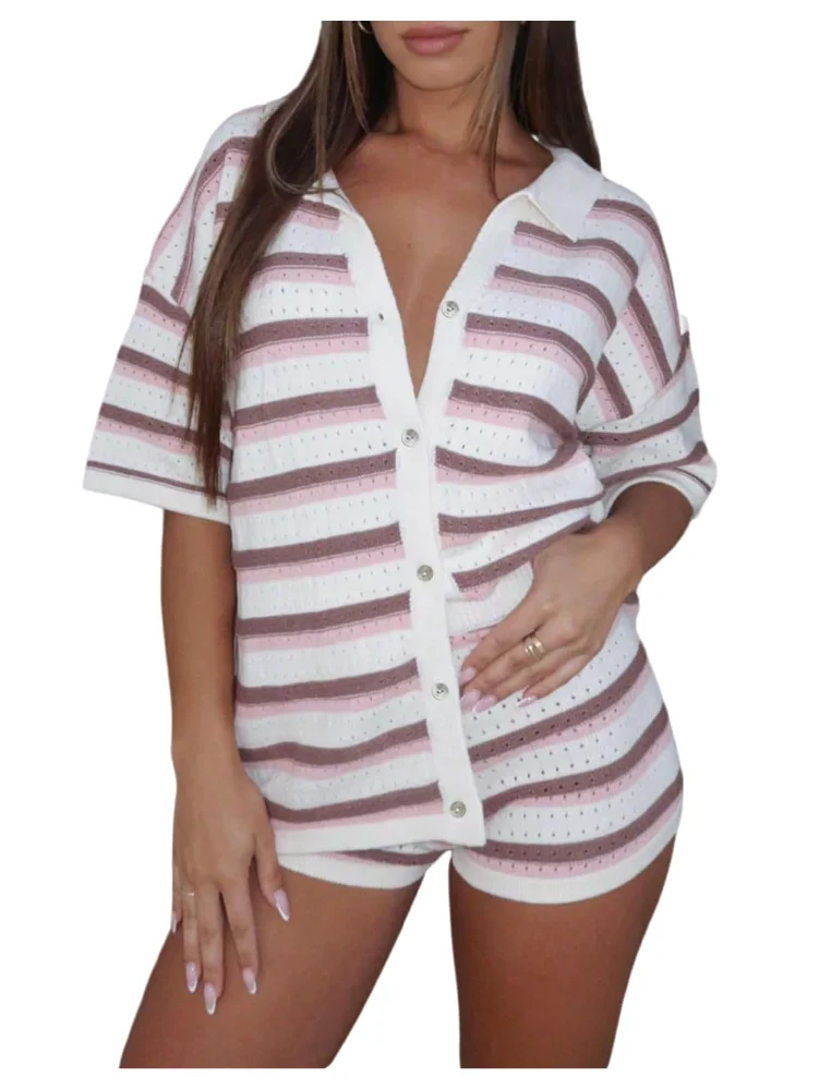 MAKEMECHIC Crochet Striped Two-Piece Set