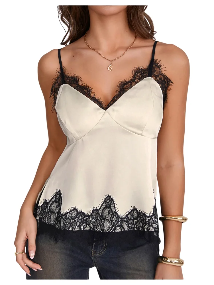 MAKEMECHIC Lace Satin Spaghetti Top