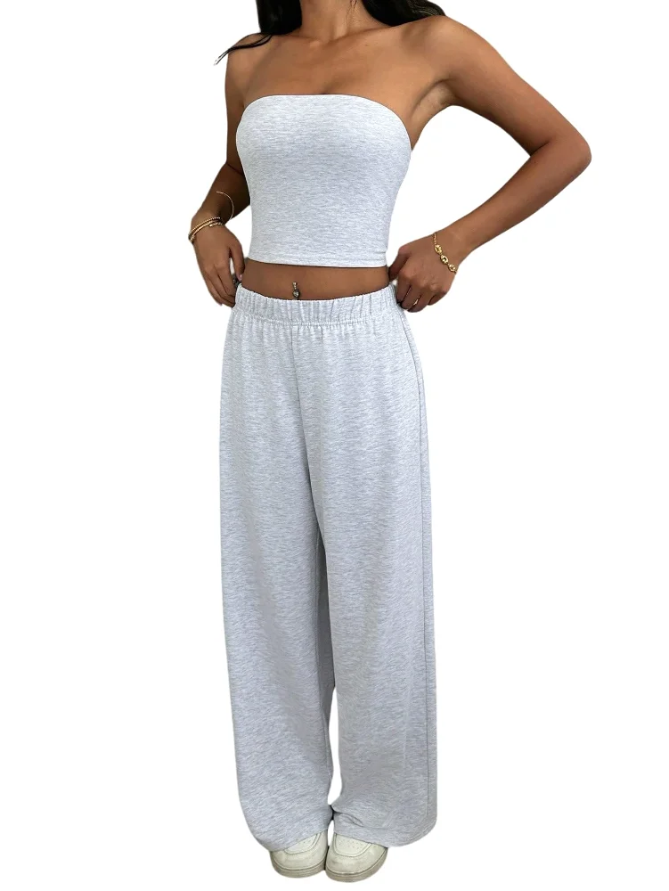 MAKEMECHIC Strapless Tube Crop Pants Set, view 3