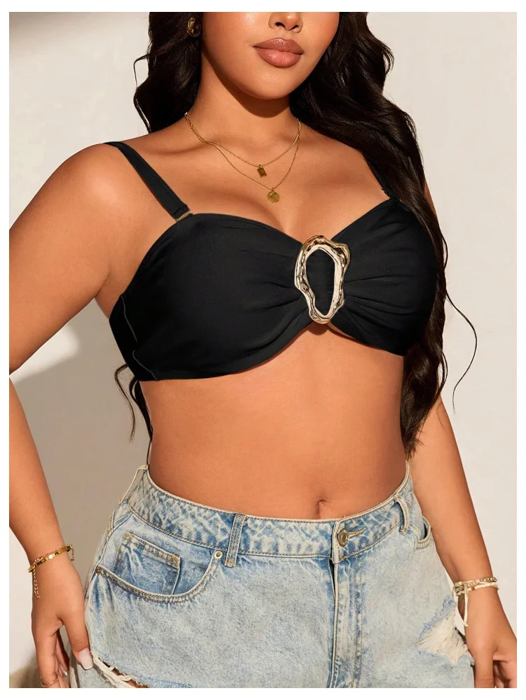 MAKEMECHIC Metal Decor Ruched Bikini Set, view 2
