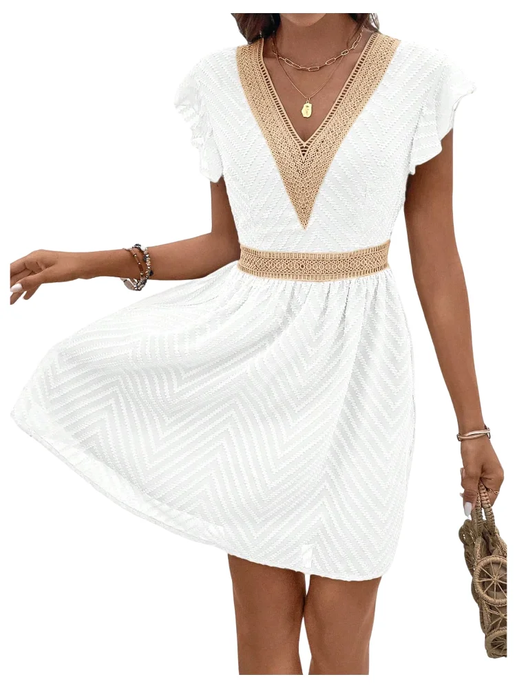 MAKEMECHIC Crochet Lace Mini Dress