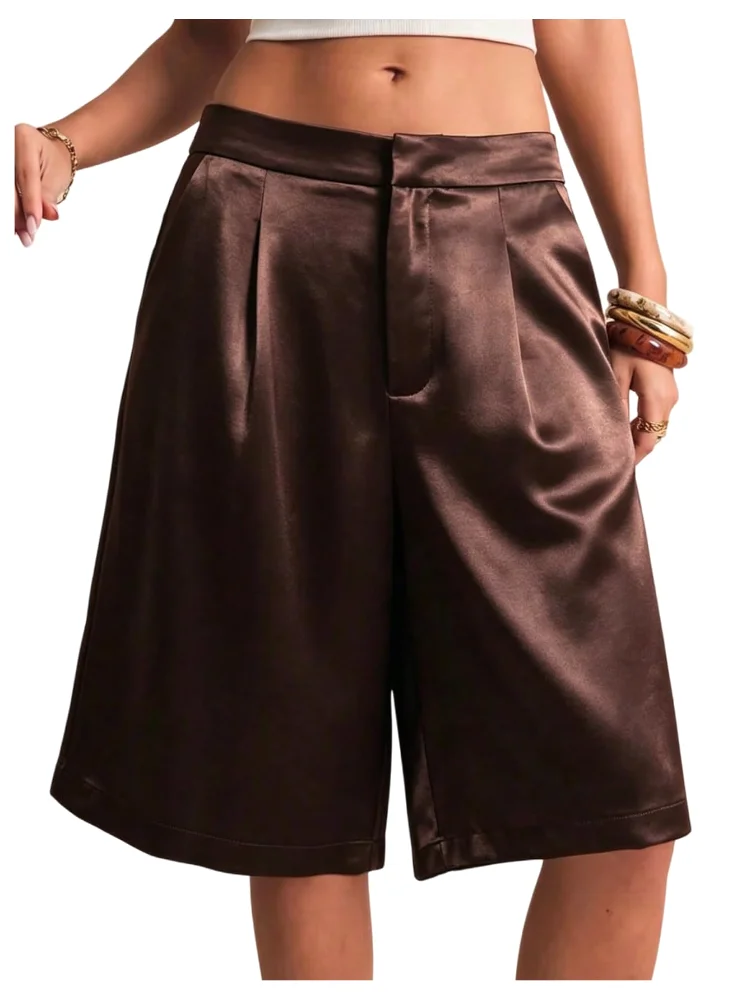 MAKEMECHIC Bermuda Satin Wide Leg Shorts