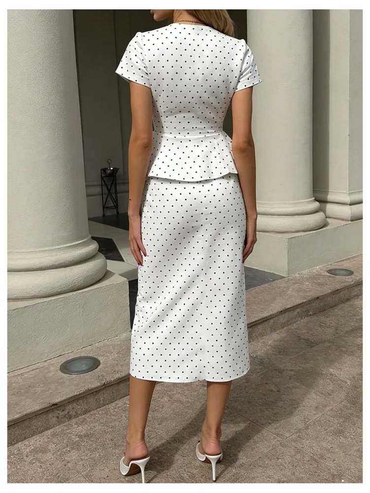 MAKEMECHIC Business Polka Dot Peplum Two-Piece Set, view 3