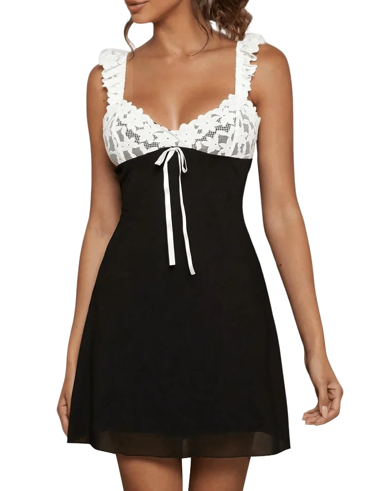 MAKEMECHIC Floral Lace Color Block Mini Dress