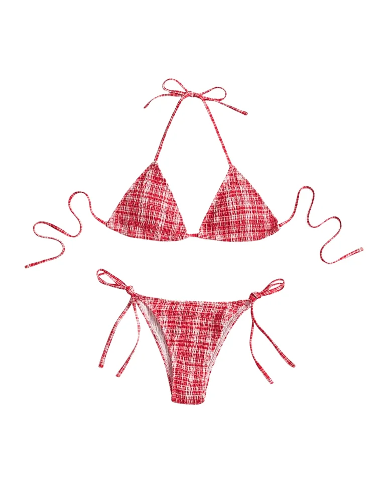 MAKEMECHIC Gingham Print Plaid Bikini Set