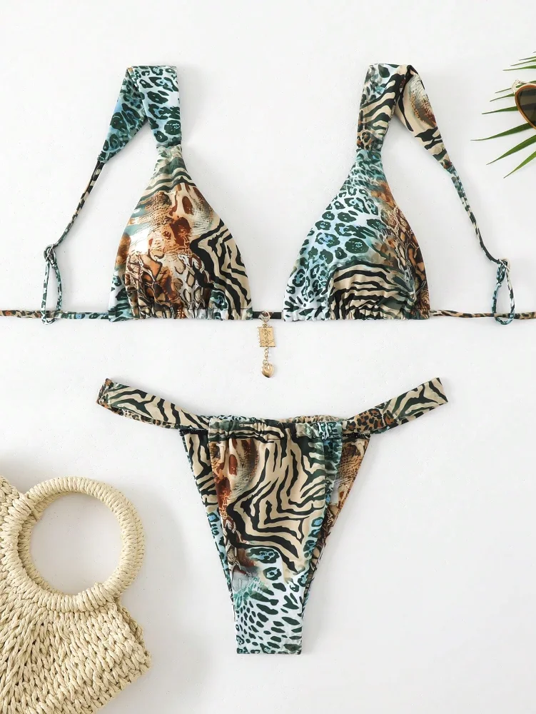 MAKEMECHIC Floral Triangle Thong Bikini Set, view 2