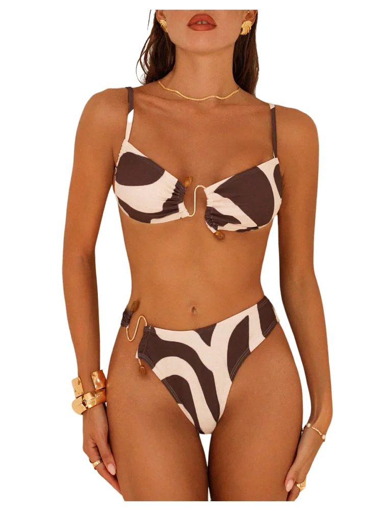 MAKEMECHIC Cow Print High Bikini Set