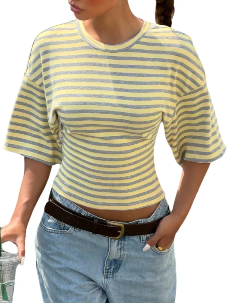 MAKEMECHIC Striped Cinched Waist Shirt