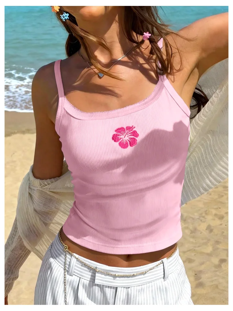 MAKEMECHIC Floral Ribbed Knit Fitted Crop Top, view 3