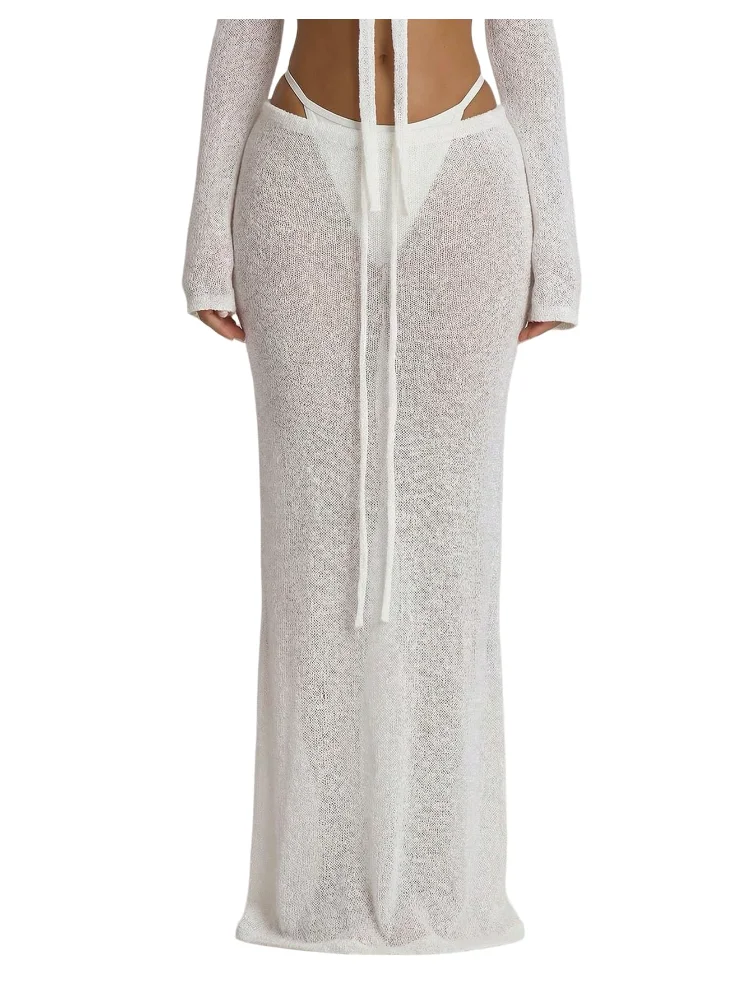 MAKEMECHIC Sheer Knit Long Beach Cover-Up