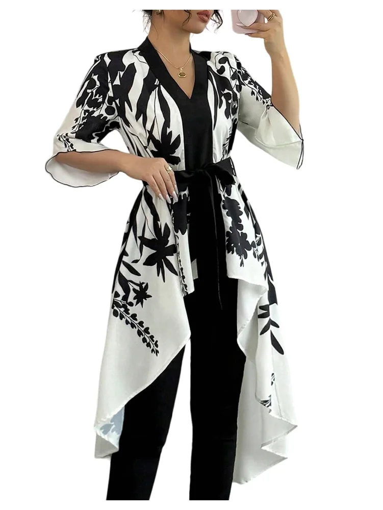 MAKEMECHIC Floral Bell Sleeve V-Neck Blouse