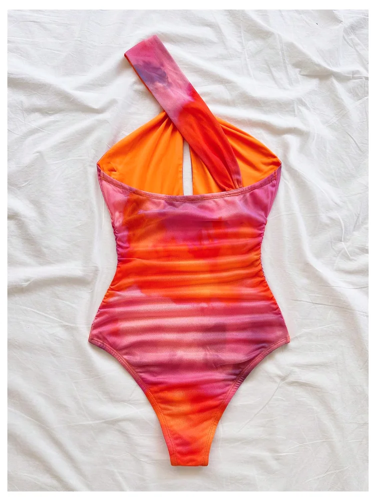 MAKEMECHIC Tie Dye One Shoulder Knot Bodysuit, view 2