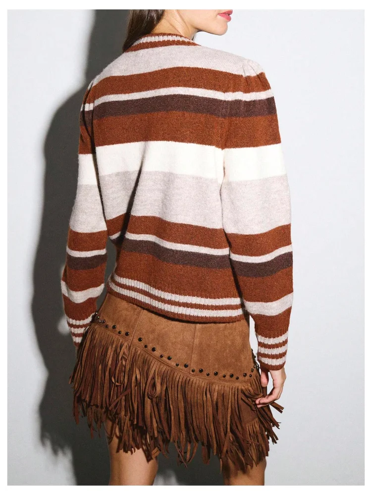 MAKEMECHIC Cropped Striped Long Sleeve Sweater, view 2