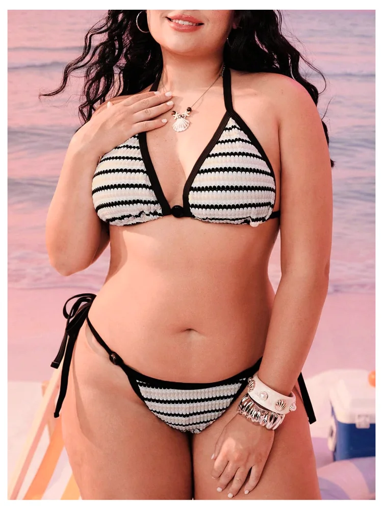 MAKEMECHIC Striped String Triangle Bikini Set, view 2