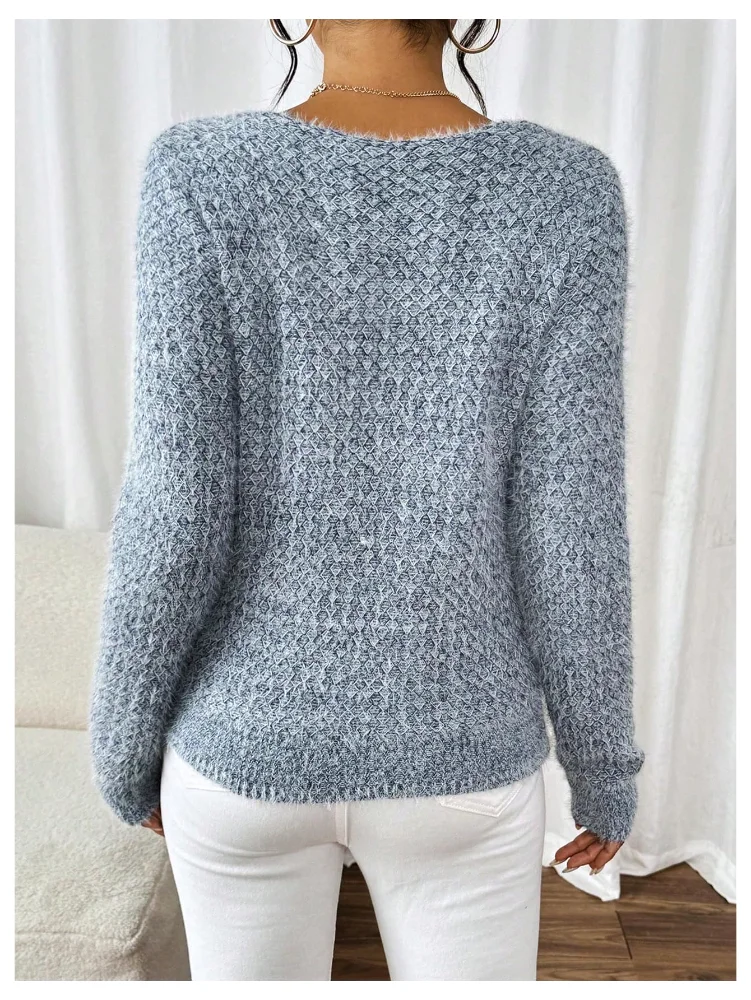 MAKEMECHIC V-Neck Long Sleeve Knitted Sweater, view 3