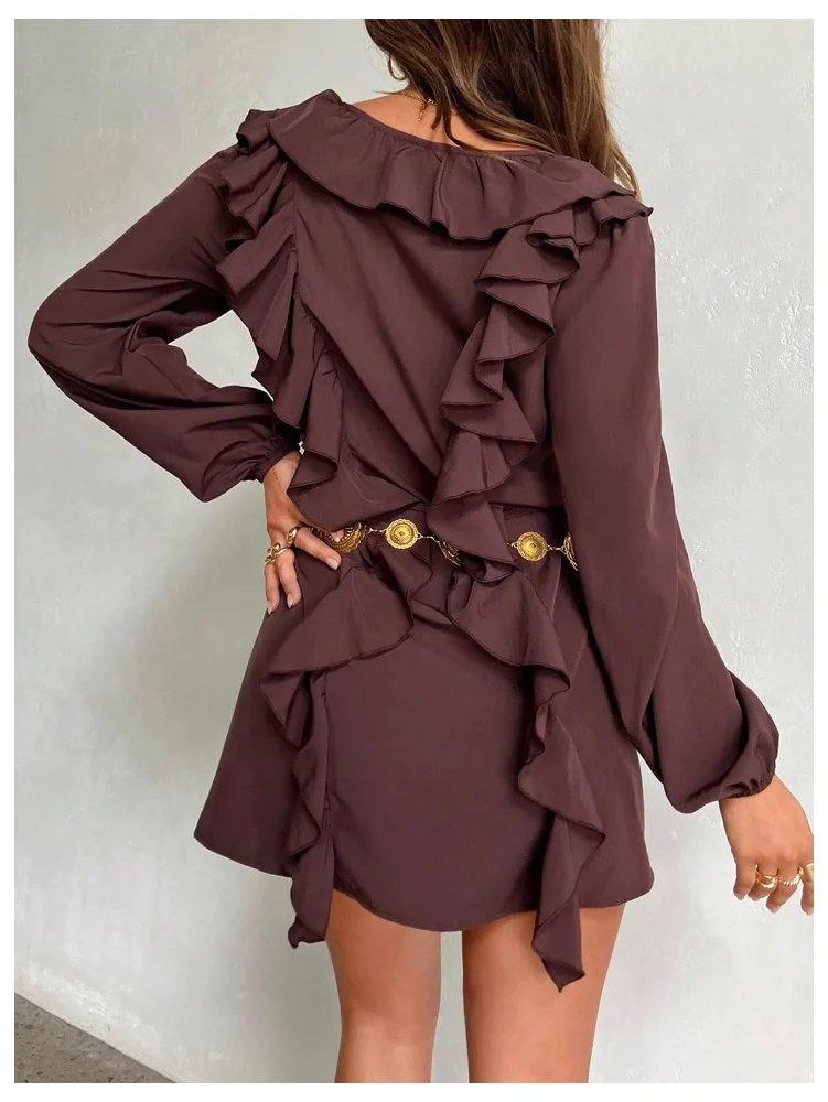 MAKEMECHIC Chiffon Ruffle Long Sleeve Mini Dress, view 2