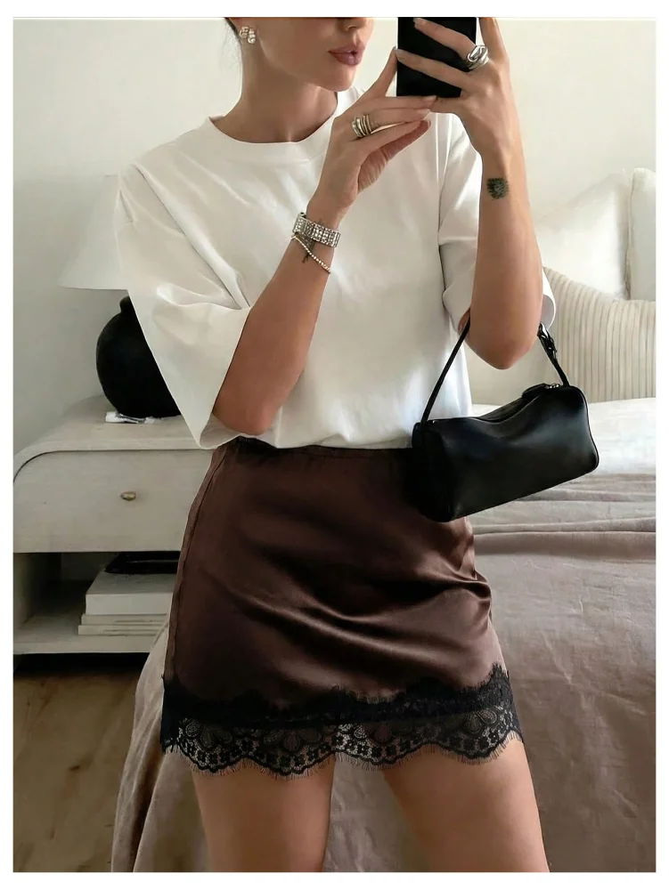 MAKEMECHIC Satin Silk Lace Shorts, view 3