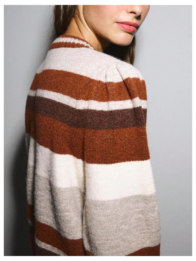 MAKEMECHIC Cropped Striped Long Sleeve Sweater, view 3
