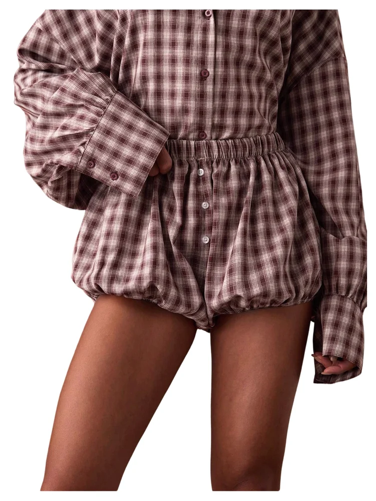 MAKEMECHIC Plaid Bubble Blommer Shorts