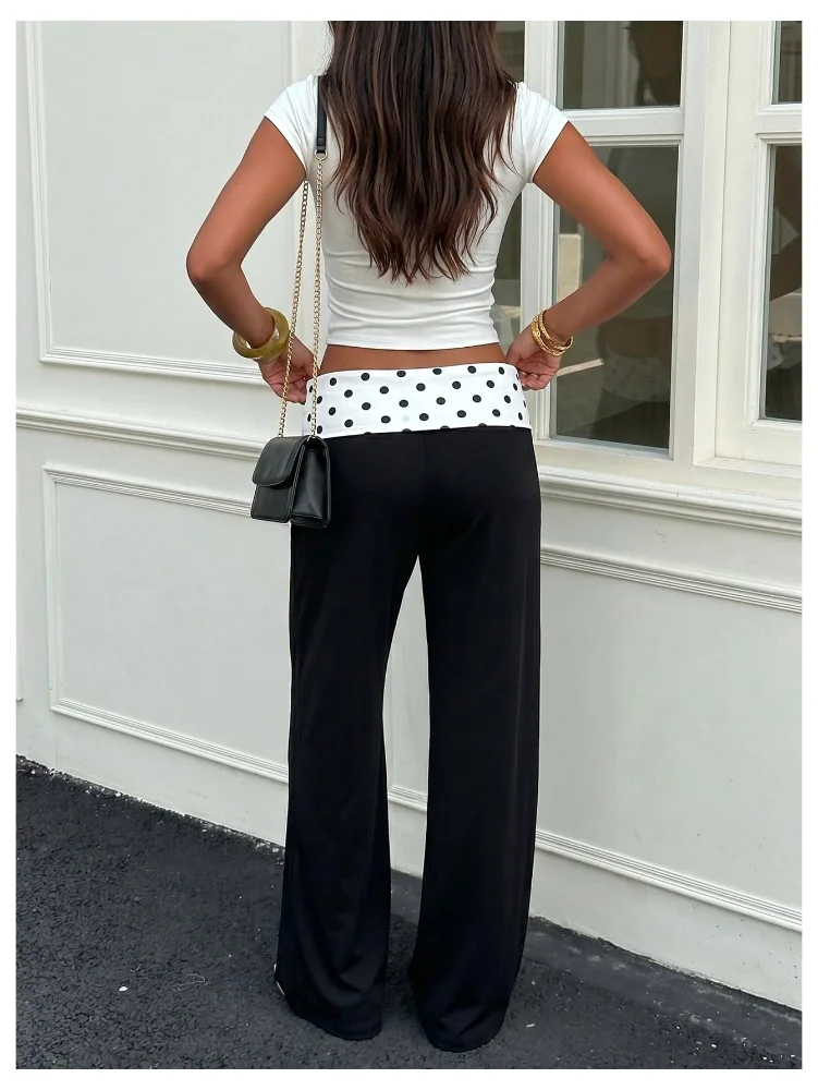 MAKEMECHIC Polka Dot Wide Leg Low Rise Pants, view 3