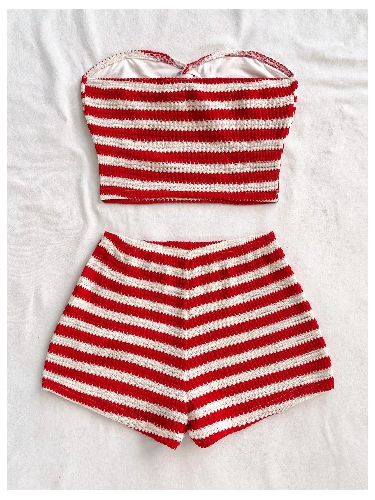 MAKEMECHIC Striped Twist Front Shorts Set, view 2