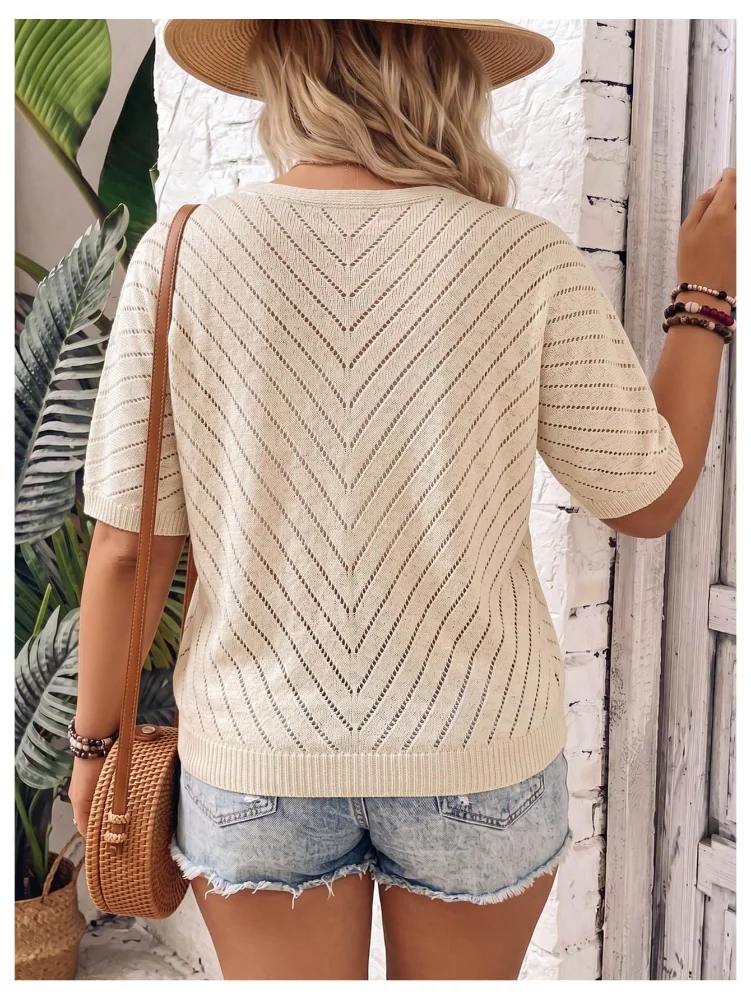 MAKEMECHIC Hollow V-Neck Half Sweater, view 3