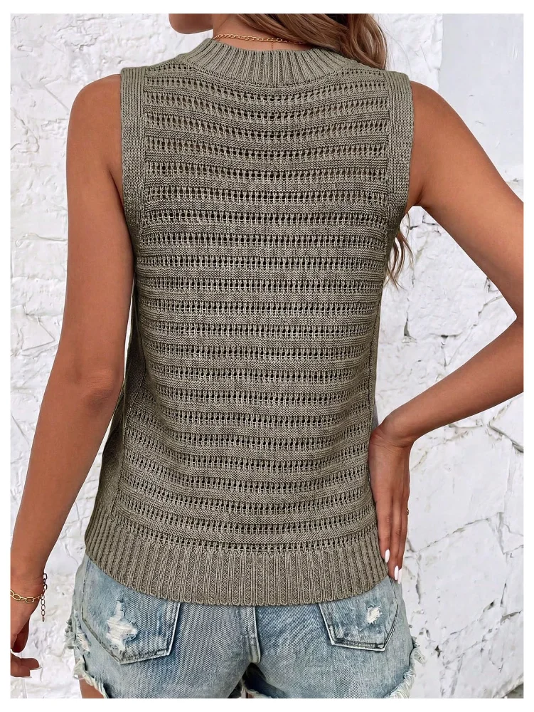 MAKEMECHIC Hollow Crochet Sleeveless Sweater Vest, view 3