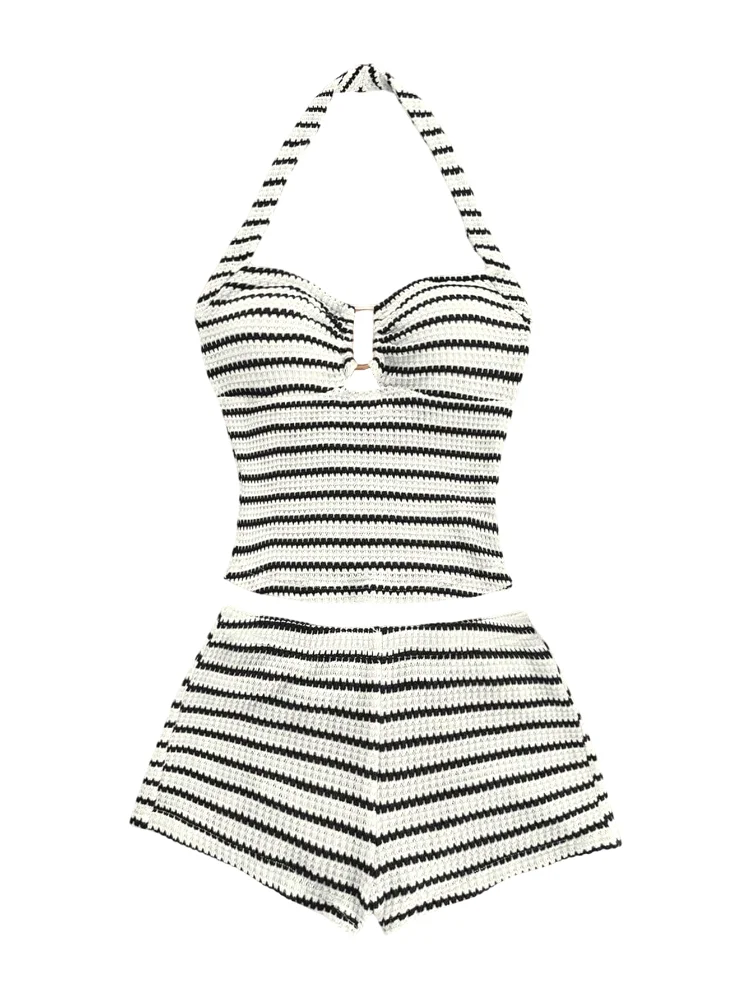 MAKEMECHIC Striped Knit Shorts Set
