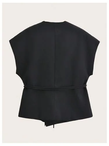 MAKEMECHIC Wrap V-Neck Business Blouse, view 3
