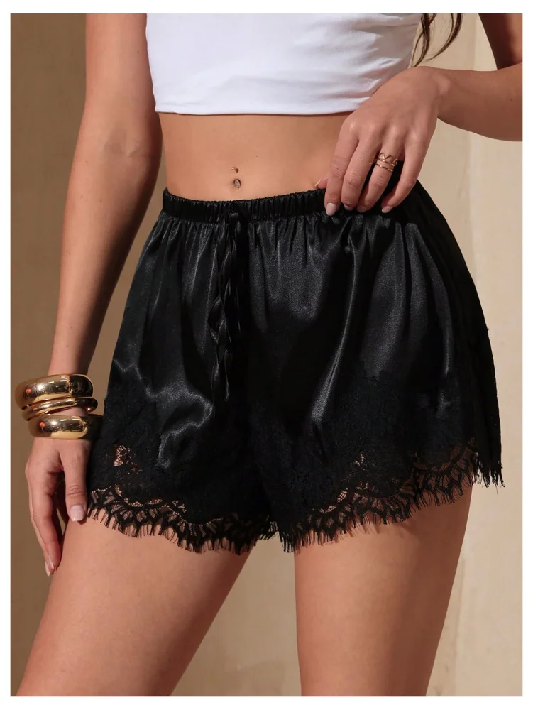 MAKEMECHIC Satin Lace Low Waist Shorts, view 3