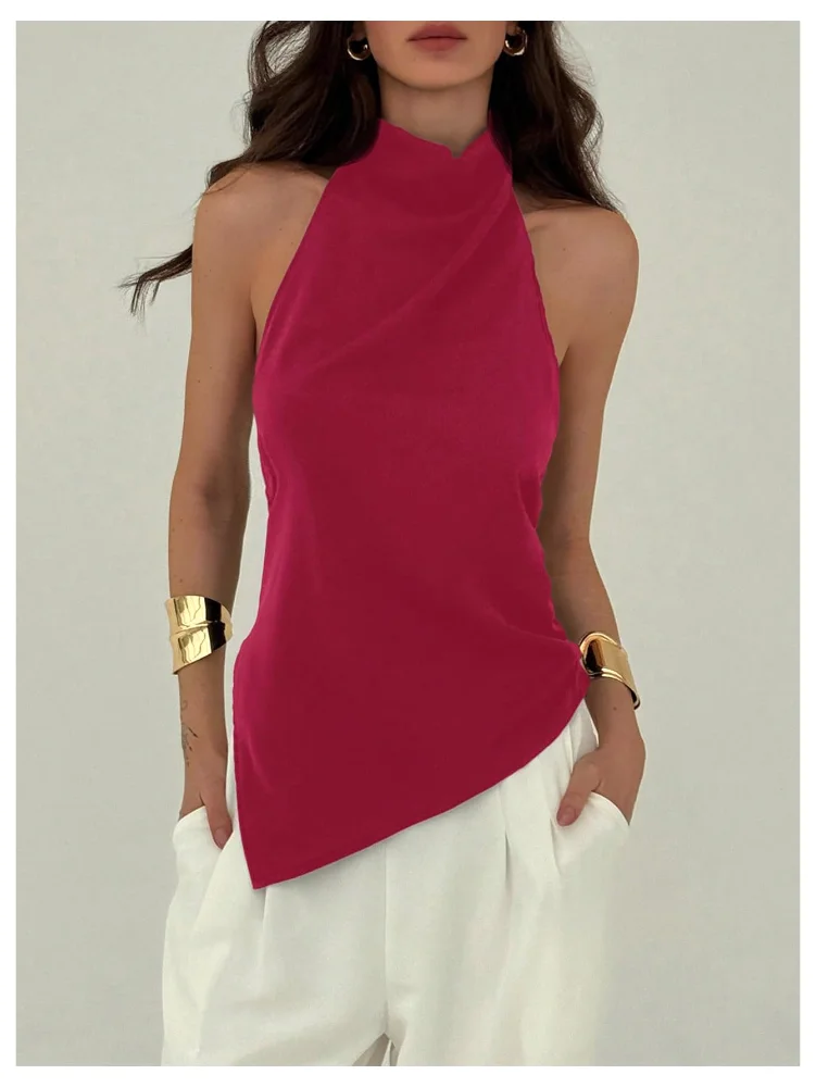 MAKEMECHIC Asymmetrical Open Back Halter Top, view 2