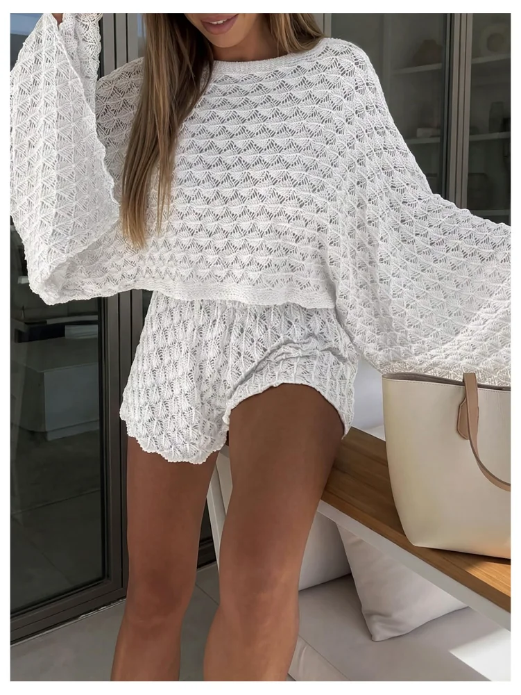 MAKEMECHIC Crochet Bell Sleeve Mini Beach Cover-Up, view 3