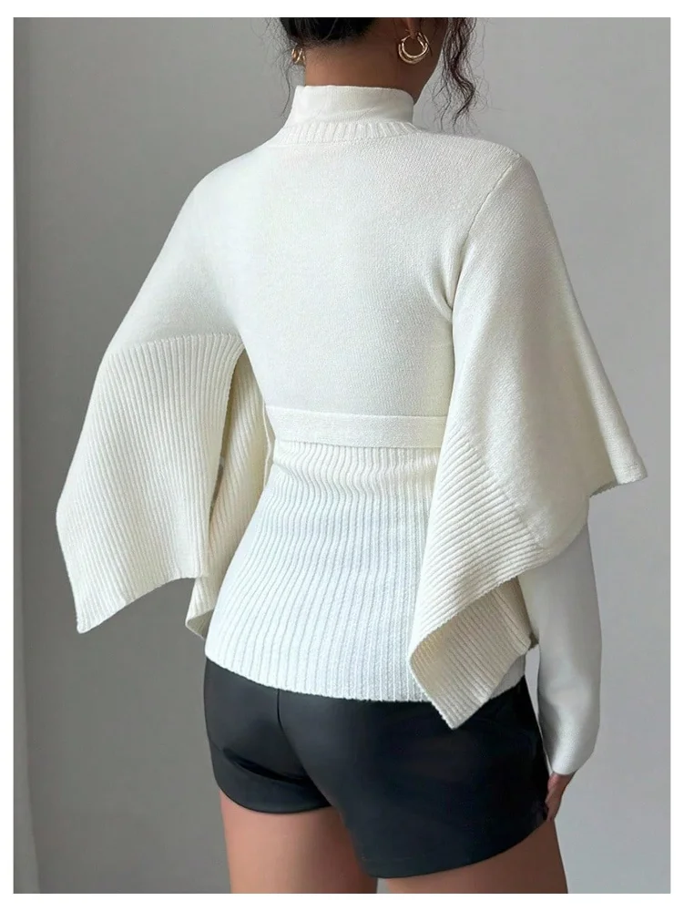 MAKEMECHIC Knitted Bell Sleeve Knitted Sweater, view 3