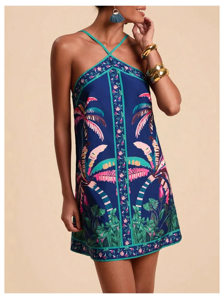 MAKEMECHIC Tropical Backless Floral Mini Dress, view 2