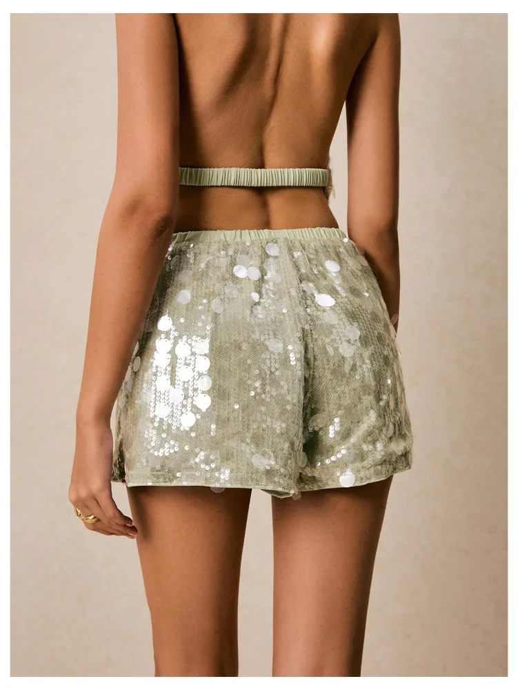 MAKEMECHIC Sequin Wide Leg Shorts, view 2
