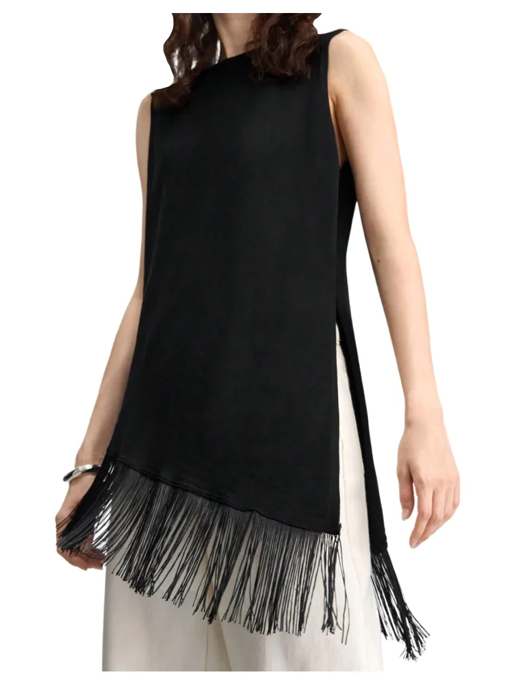 MAKEMECHIC Fringe Sleeveless Asymmetrical Tank Top