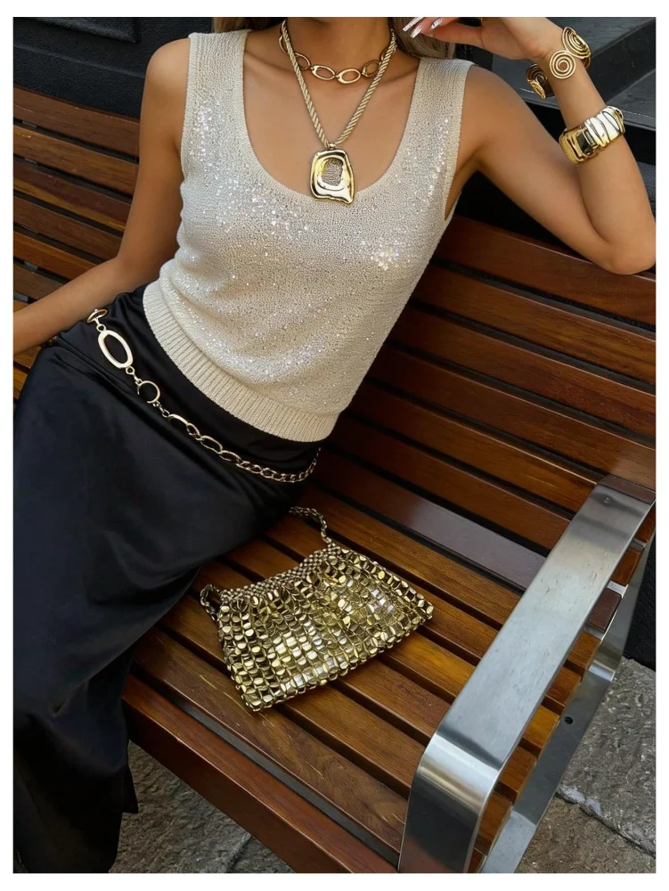 MAKEMECHIC Sequin Sparkly Scoop Neck Sweater, view 3