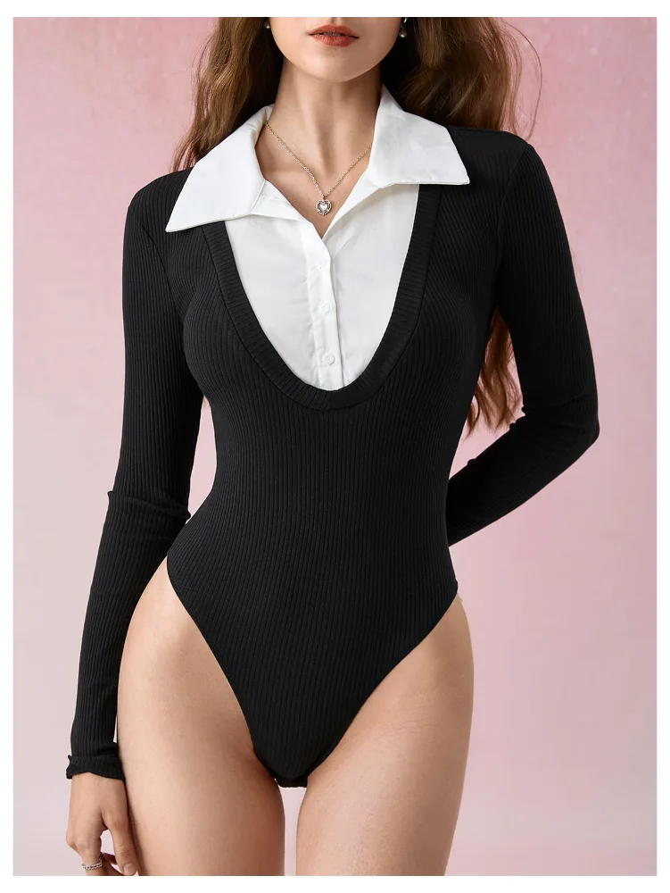 MAKEMECHIC Colorblock Knit Bodysuit, view 3