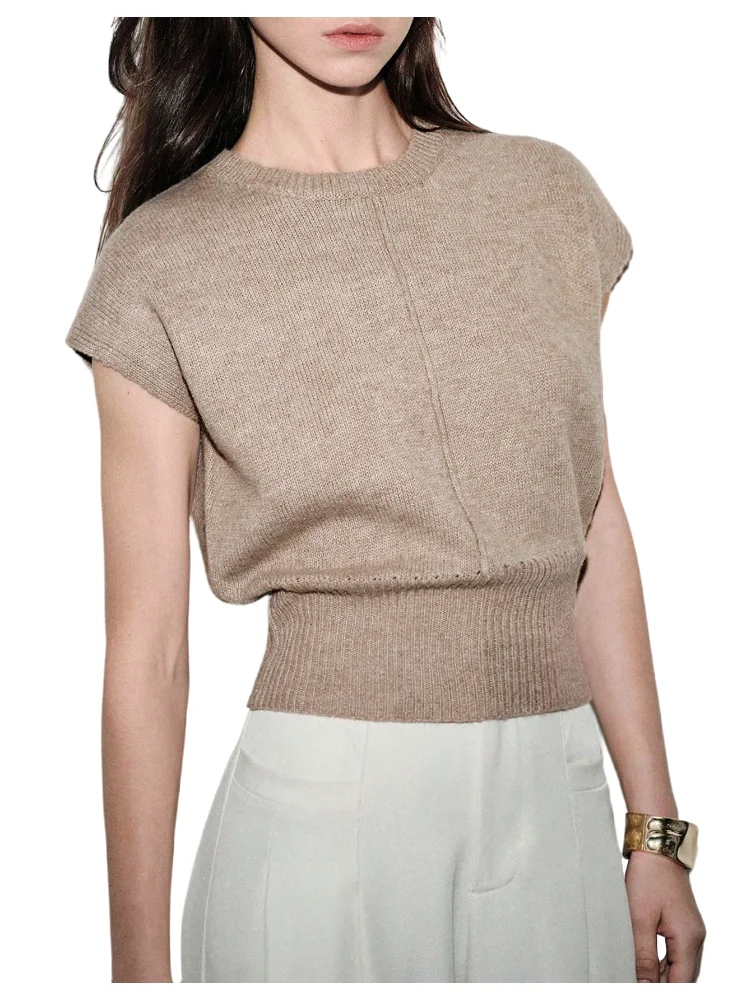 MAKEMECHIC Short Sleeve Cinched Waist Sweater