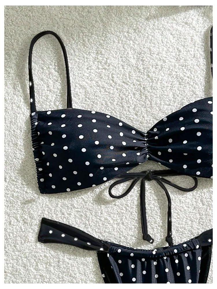 MAKEMECHIC Polka Dot Tie Back Thong Bikini Set, view 3