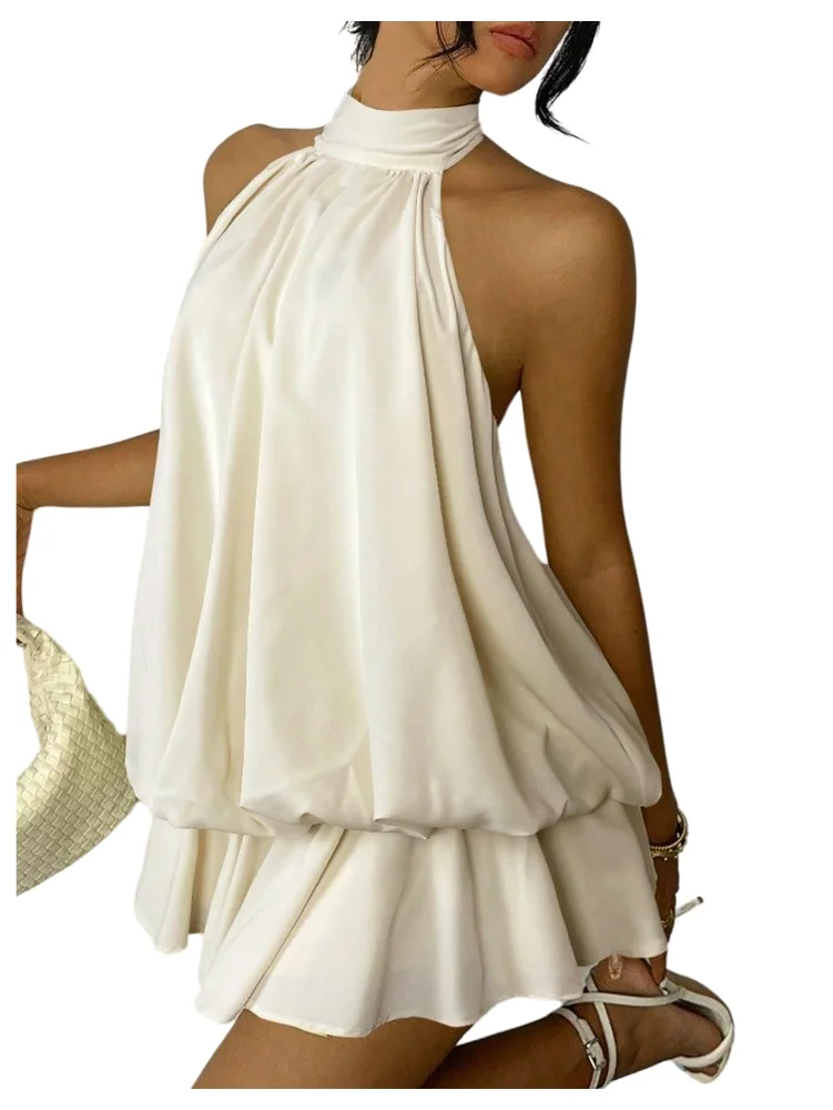 MAKEMECHIC Ruffle Backless Bubble Mini Dress