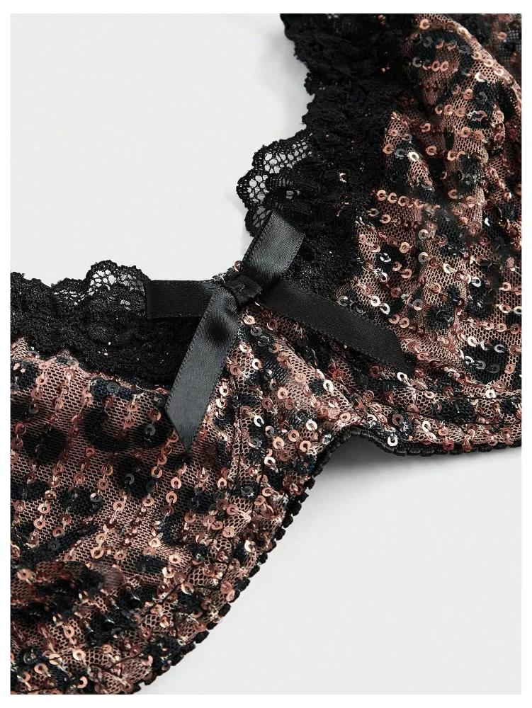 MAKEMECHIC Sequin Cheetah Bow Bra, view 3