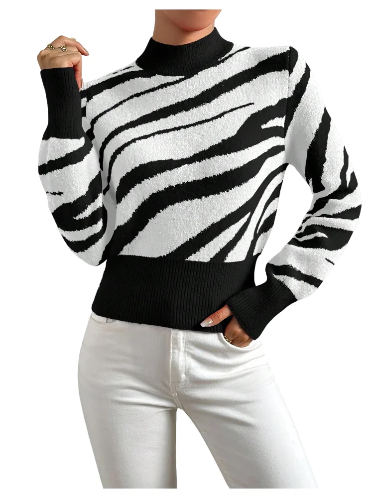 MAKEMECHIC Zebra Striped Long Sleeve Sweater