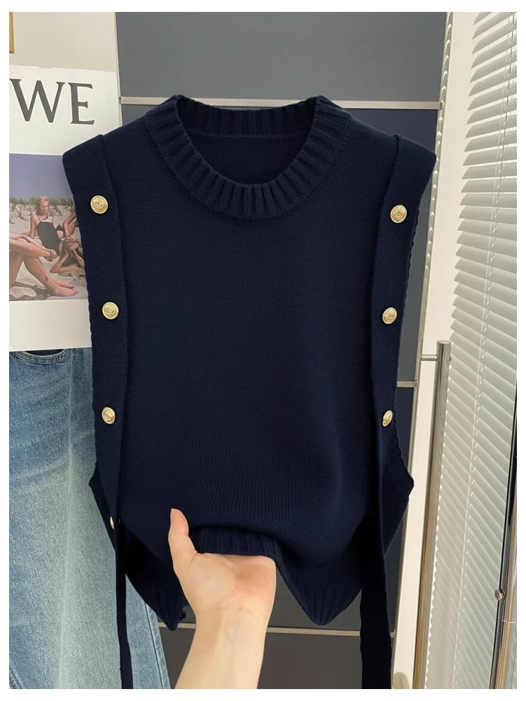 MAKEMECHIC Knit Metal Button Sweater Vest, view 2