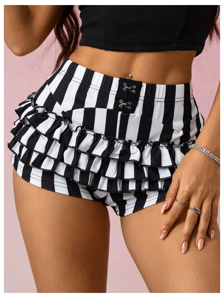 MAKEMECHIC Striped Ruffle Layered Shorts, view 3