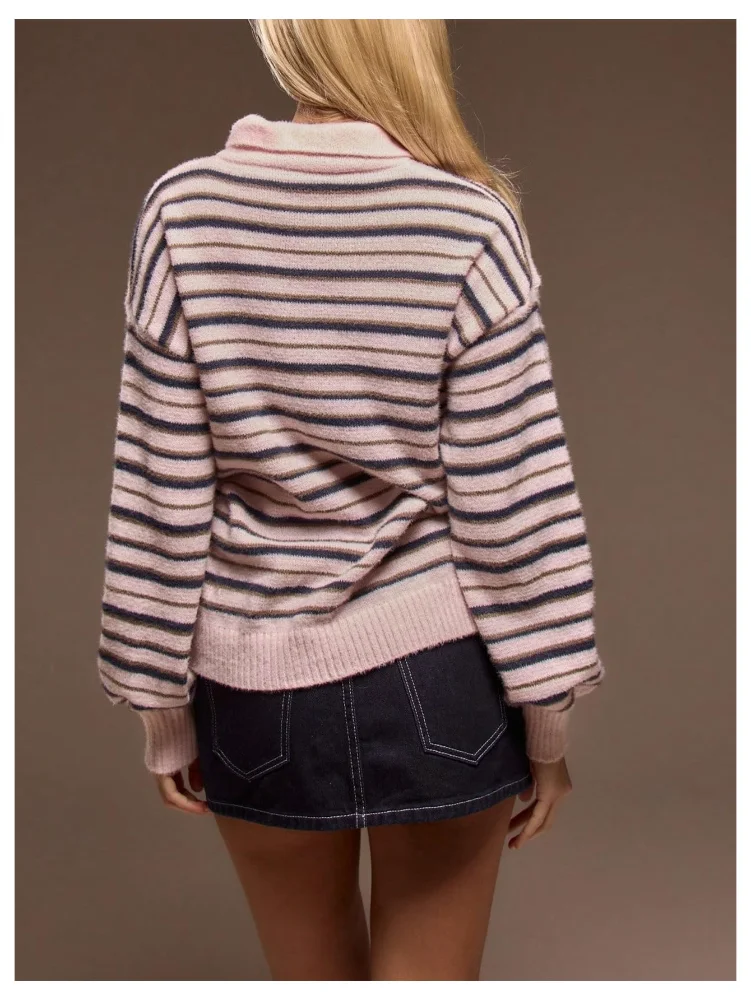 MAKEMECHIC Striped Long Sleeve Rugby Sweater, view 3