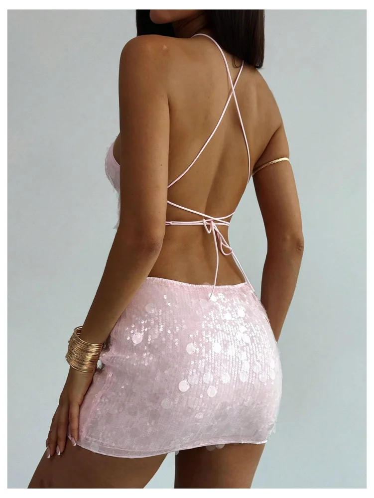 MAKEMECHIC Sparkly Glitter Sequin Skirt Set, view 2