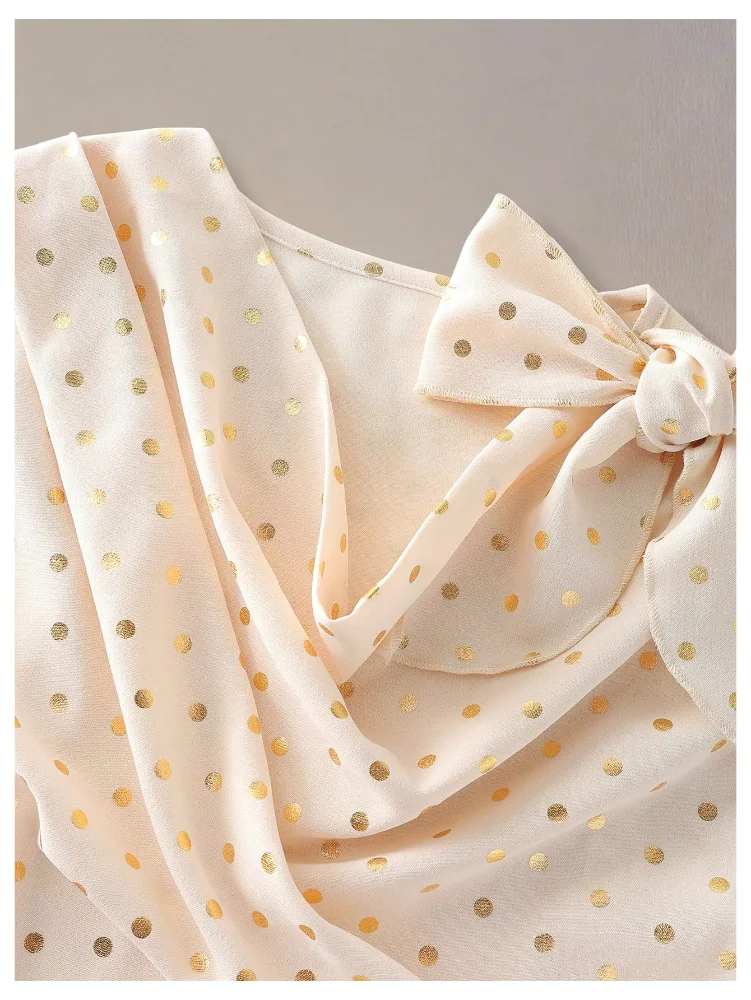 MAKEMECHIC Polka Dot Cowl Neck Bow Blouse, view 3